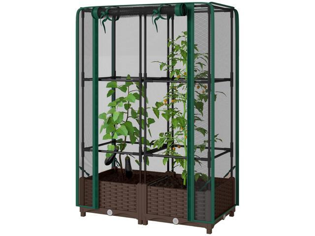 Aosom Raised Garden Bed with Trellis, 46.5' Tomato Cage with Crop Cage, Self Watering Planter Box with Drainage Holes, Green