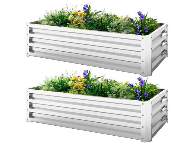 Aosom Galvanized Raised Garden Bed, 4' x 2' x 1' Metal Planter Box, for Growing Vegetables, Flowers, Herbs, Succulents, Silver