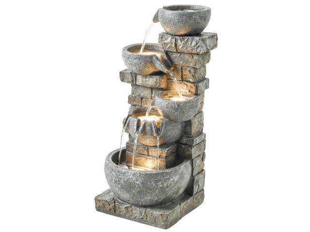 Aosom Outdoor Water Fountain with LED Lights, 31.5' Tall 5 Tiers Cascading Water Feature for Garden Patio Home Decor, Gray