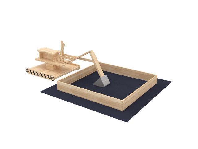 AosomQaba Wooden Sandbox with Digger, Kids Sandbox with 360Â° Rotating Seat & Bottom Liner, 72' x 35' x 22'