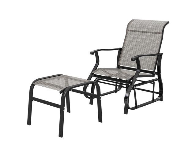 Aosom Outdoor Glider with Ottoman, Patio Glider Chair Set with High Back, Wide Seat for Porch, Garden, Backyard, Gray