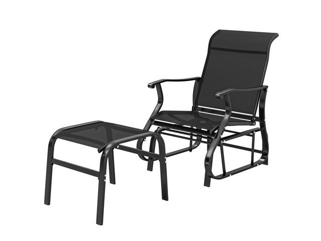 Aosom Outdoor Glider with Ottoman, Patio Glider Chair Set with High Back, Wide Seat for Porch, Garden, Backyard, Black