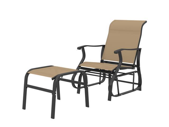 Aosom Outdoor Glider with Ottoman, Patio Glider Chair Set with High Back, Wide Seat for Porch, Garden, Backyard, Tan