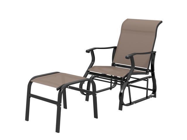 Aosom Outdoor Glider with Ottoman, Patio Glider Chair Set with High Back, Wide Seat for Porch, Garden, Backyard, Brown