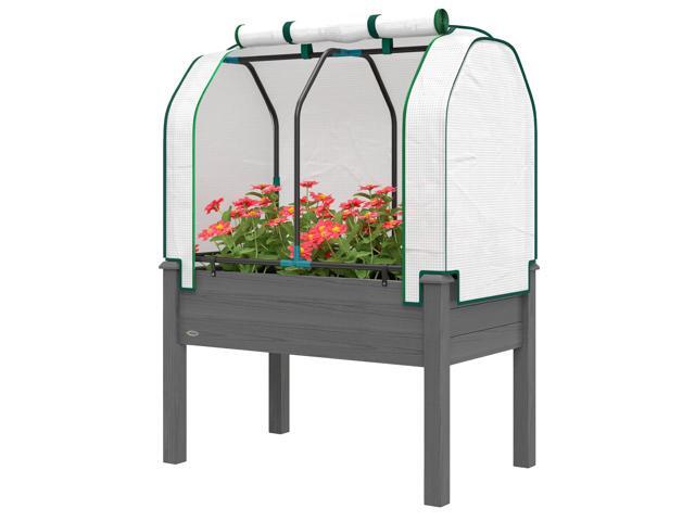Aosom Raised Garden Bed with PE Greenhouse Cover Outdoor Planter Box for Herbs and Vegetables, 35 x 22 x 47 inch, Dark Gray