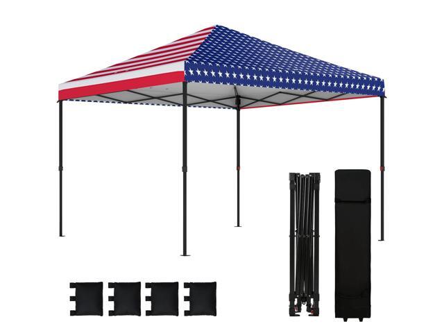 Aosom 10 x 10 ft Pop Up Canopy Tent with One Push Setup, Outdoor Portable Instant Canopy Shelter w/ Roller Bag, American Flag