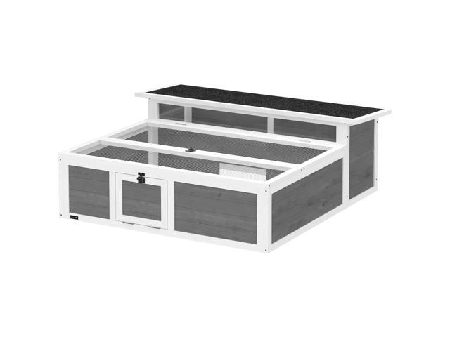 Aosom Tortoise Habitat Openable Top Wooden Tortoise Enclosure Run Area and Clear Window Dark Gray