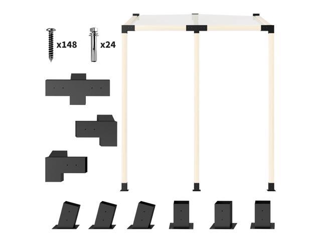 Aosom Pergola Kit, 15° Slanted Pergola Brackets w/ 4-Way/3-Way Brackets, Post Bases, Wall Mounts for 3.6' X 3.6' Lumber, Black
