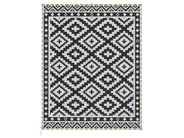 Aosom Outdoor Rug Carpet Reversible Plastic Straw Rug with LED Lights Black and White 10' x 8' for Patio