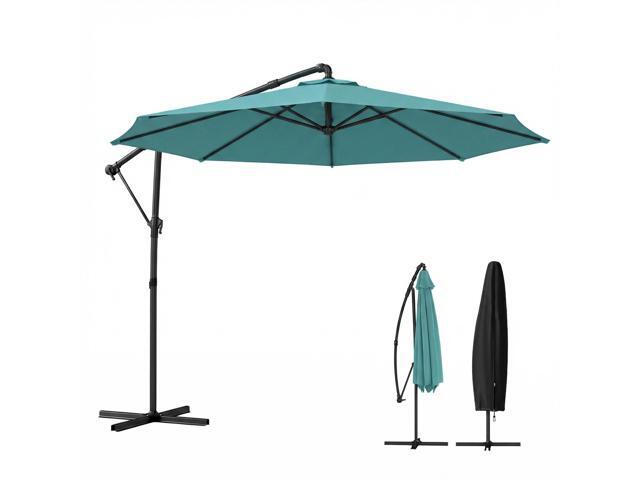 Aosom 10 ft Offset Patio Umbrella with Cover, Hanging Cantilever Umbrella with 360Â° Rotation, Crank Handle, Tilt, Sky Blue