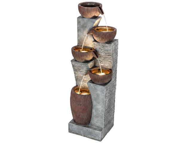 Aosom Outdoor Water Fountain with 5-Tier Crock Design, 51.2' Tall Cascading Waterfall Garden Fountain with LED Lights