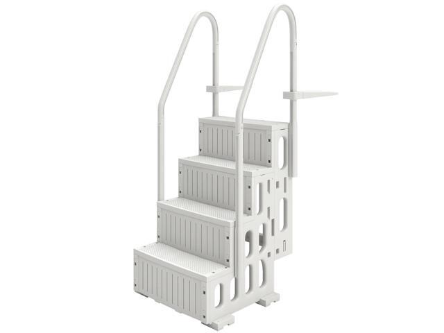 Aosom Swimming Pool Ladder Adjustable Height for Above Ground Pool Steps with Dual Handrails White
