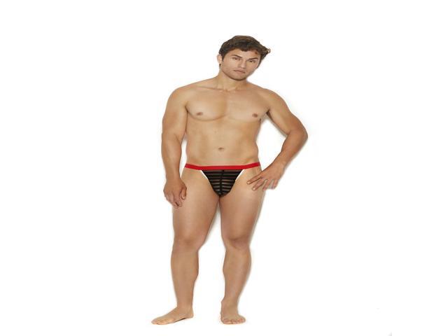 Elegant Moments Men's striped mesh g-string pouch, 90% Nylon 10% Spandex G-string Pouch Menswear, 90% Nylon 10% Spandex, Black, One Size
