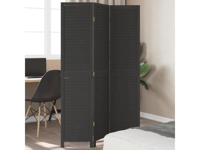 vidaXL Room Divider 3 Panels Black Solid Wood Paulownia