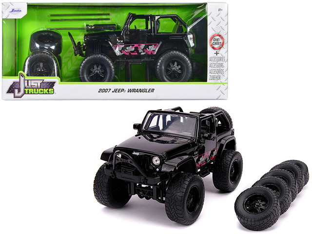 2007 Jeep Wrangler Black with Extra Wheels 'Just Trucks' Series 1/24 Diecast Model Car by Jada