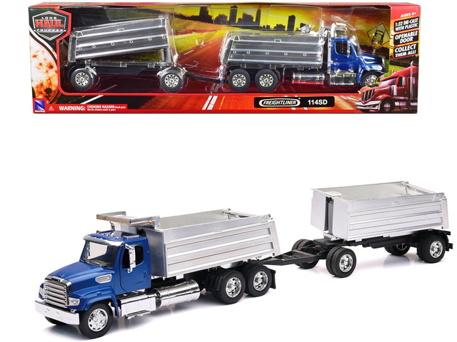 Freightliner 114SD Dump Truck with Twin Dump Body Blue 'Long Haul Trucker' Series 1/32 Diecast Model by New Ray