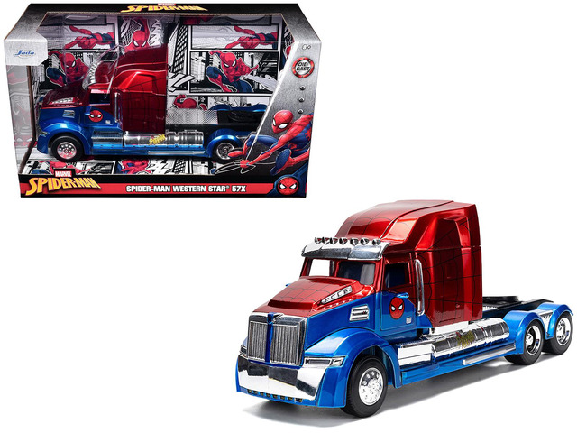 Western Star 57X Truck Tractor 'Spider-Man' Blue and Red Metallic 'Hollywood Rides' Series 1/24 Diecast Model by Jada