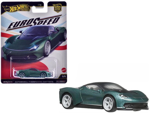 Automobili Pininfarina Battista Green Metallic with Black Top 'Euro Speed' Series Diecast Model Car by Hot Wheels