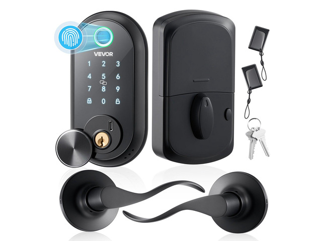 VEVOR Fingerprint Door Lock Set, Electronic Biometric Deadbolt Keyless Entry Door Lock with Handle, Touchscreen, Auto Locking, One-Time Code,...