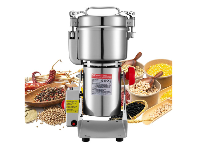 VEVOR Electric Grain Mill Grinder, 1.8 lbs Commercial Spice Grinders, High Speed 2100W Stainless Steel Pulverizer Powder Machine, for Dry Grains,...