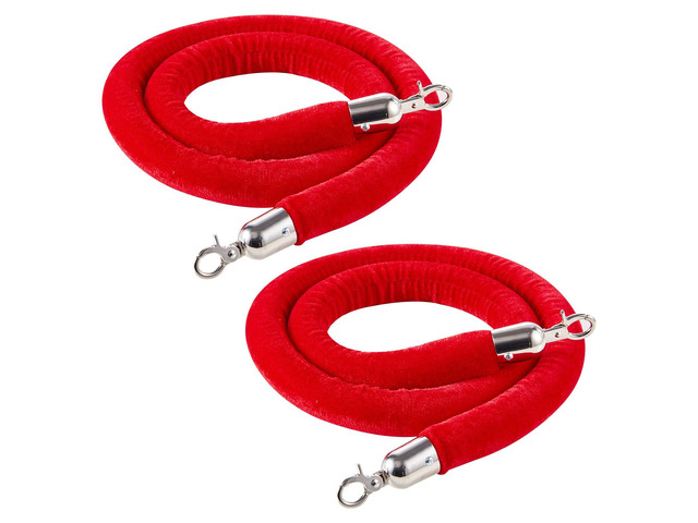 VEVOR 2 Pcs Red Velvet Stanchion Ropes, 5 ft Crowd Control Stanchion Red Velvet Ropes with Silver Hooks, Post Queue Barrier Carpet Rope for Carpet...