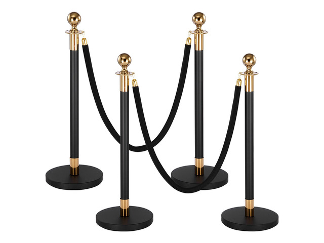VEVOR Stanchion Post, 4 Pcs Crowd Control Barrier Set with 2 Black Velvet Ropes, Heavy Duty Stainless Steel Stanchion Post Queue with Hollow Base...