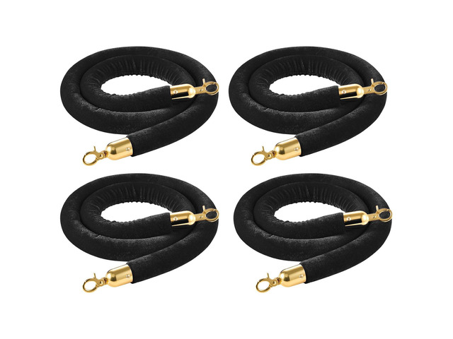 VEVOR 4 Pcs Black Velvet Stanchion Ropes, 5 ft Crowd Control Stanchion Black Velvet Ropes with Gold Hooks, Post Queue Barrier Carpet Rope for...