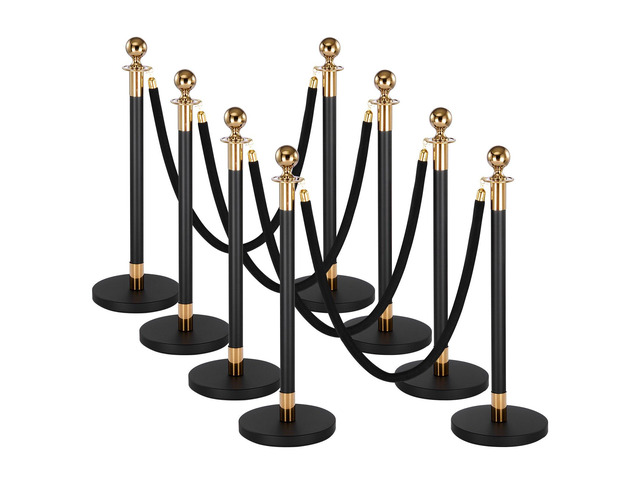 VEVOR Stanchion Post, 8 Pcs Crowd Control Barrier Set with 6 Black Velvet Ropes, Heavy Duty Stainless Steel Stanchion Post Queue with Hollow Base...