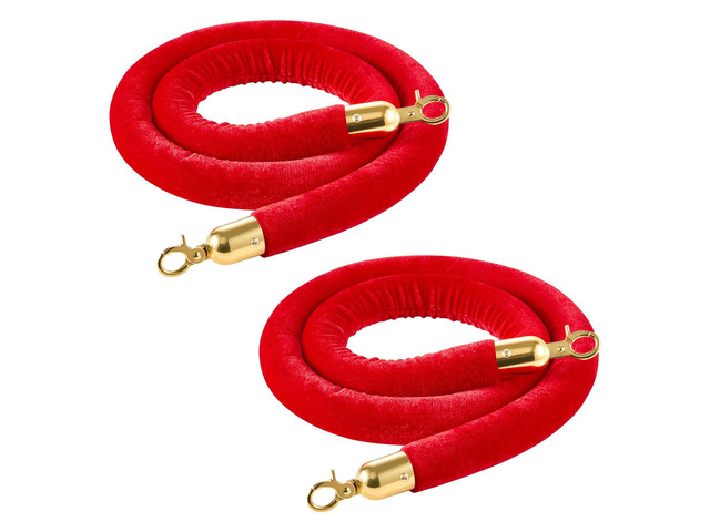 VEVOR 2 Pcs Red Velvet Stanchion Ropes, 5 ft Crowd Control Stanchion Red Velvet Ropes with Gold Hooks, Post Queue Barrier Carpet Rope for Carpet...