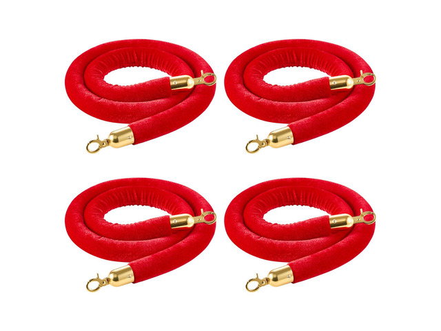VEVOR 4 Pcs Red Velvet Stanchion Ropes, 5 ft Crowd Control Stanchion Red Velvet Ropes with Gold Hooks, Post Queue Barrier Carpet Rope for Carpet...
