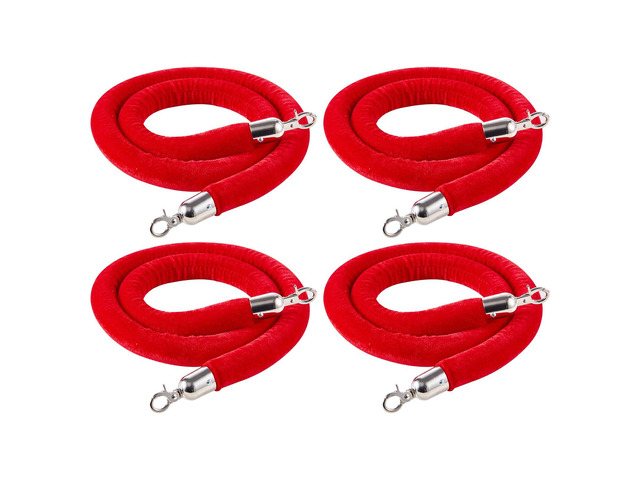 VEVOR 4 Pcs Red Velvet Stanchion Ropes, 5 ft Crowd Control Stanchion Red Velvet Ropes with Silver Hooks, Post Queue Barrier Carpet Rope for Carpet...