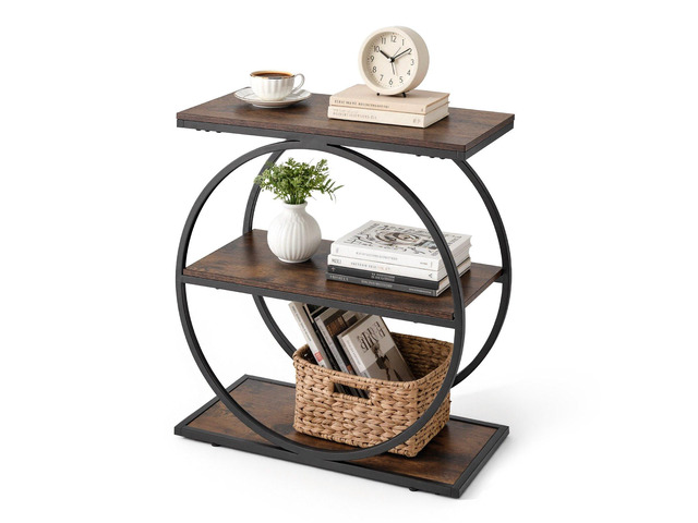 VEVOR End Table, 3-Tier Narrow Side Table with Open Storage Shelves, Modern Nightstand Bedside Desk with Round Metal Frame, Wood Sofa Coffee Desk...