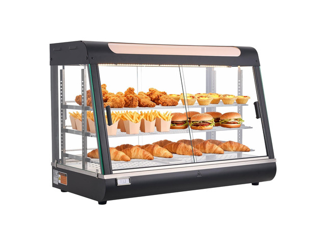 VEVOR 3-Tier Commercial Food Warmer Display, 1400W Food Display Warmer with LED Light, Top Storage and Adjustable Shelves, 86~185 Steam Heating,...