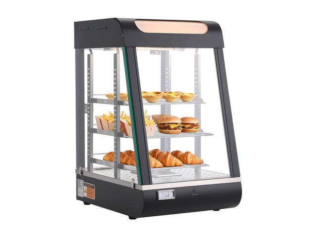 VEVOR 3-Tier Commercial Food Warmer Display, 800W Food Display Warmer with LED Light, Top Storage and Adjustable Shelves, 86~185 Steam Heating, 60...