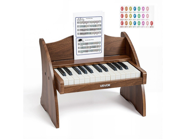 VEVOR Kids Piano Keyboard, 25 Keys Wooden Digital Piano for Kids, Mini Music Educational Instrument Toy with Realistic Sound, Dual Power,...
