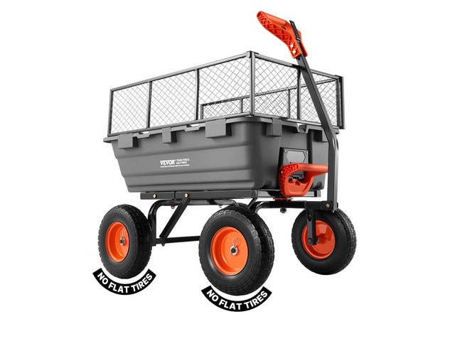 VEVOR Garden Dump Cart, 1200 lbs Poly Dump Cart, Garden Carts Dumps Wagon with Storage Fence, 2-in-1 Convertible Handle, 90° Quick-Dumps Mechanism,...