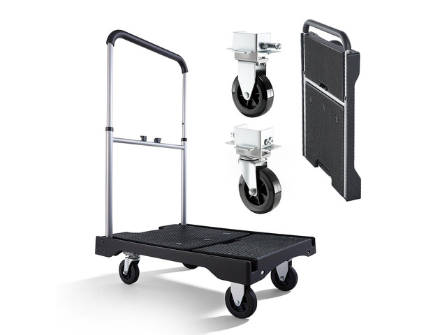 VEVOR Foldable Push Cart Dolly, 330 lbs Capacity, Folding Platform Truck with Swivel Wheels, Moving Platform Hand Truck Flatbed Cart, Adjustable...
