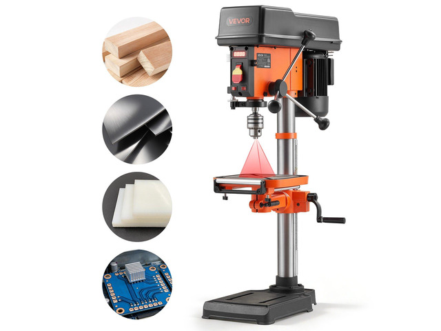 VEVOR 12-Inch Benchtop Drill Press, 6.2 Amp, 1 HP Bench Drill Press, 530 to 3140 RPM Variable Speed, 0-45° Tilting Worktable, with Laser and LED...