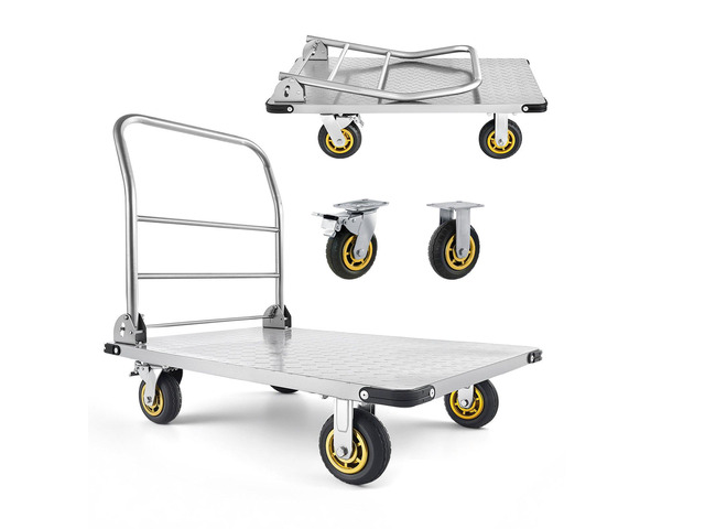 VEVOR Platform Truck, 2000 lbs Capacity, Heavy Duty Steel Flatbed Cart with Swivel Wheels and Handle, Foldable Platform Hand Push Truck Dolly, for...