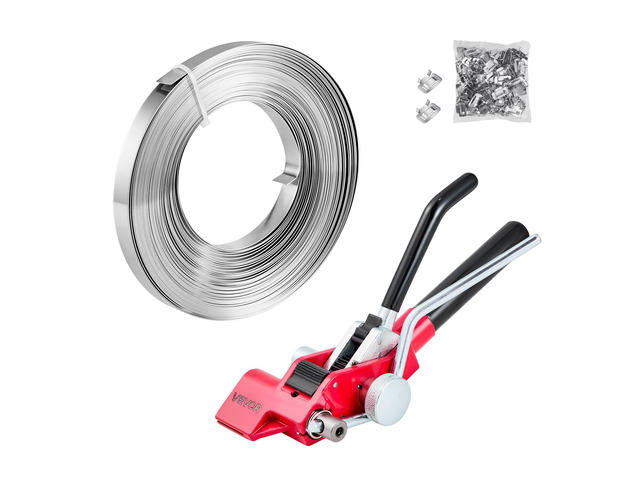 VEVOR Steel Banding Strapping Kit, Heavy Duty Banding Sealer Tool with 100 ft Binding Straps, 100 Metal Clasps, Manual Pallet Packaging Strapping...