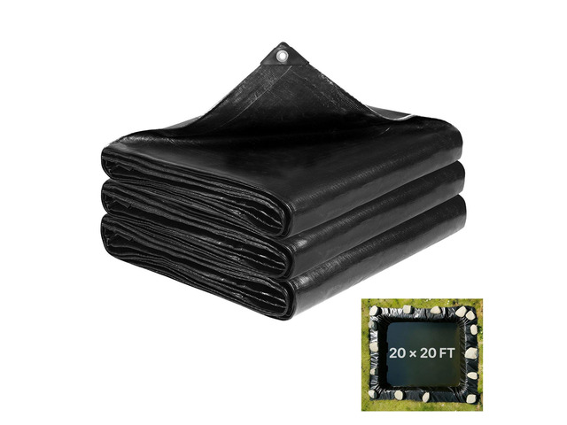 VEVOR 20 x 20 ft Pond Liner, 14 Mil Thickness, 3-Layer Reinforced PE Fish Koi Pond Liner for Outdoor Ponds, with Hemmed Edge and 4 Metal...