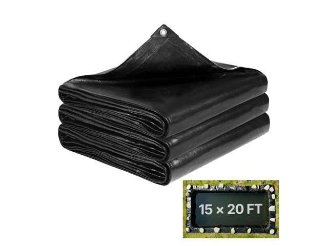 VEVOR 15 x 20 ft Pond Liner, 14 Mil Thickness, 3-Layer Reinforced PE Fish Koi Pond Liner for Outdoor Ponds, with Hemmed Edge and 4 Metal...