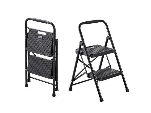 VEVOR 2 Step Ladder, Folding Step Stool with Wide Anti-Slip Pedal and Comfort Handgrip, Lightweight 600 lbs Capacity Portable Steel Ladder,...