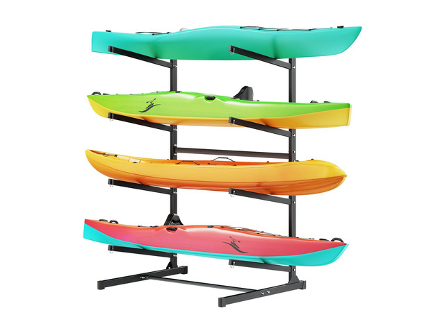 VEVOR Kayak Storage Rack for 4 Kayaks, Holds 220 lbs, Heavy Duty Freestanding Stand for Indoor Outdoor Garage Shed Dock, Storage Rack Stand Holder...