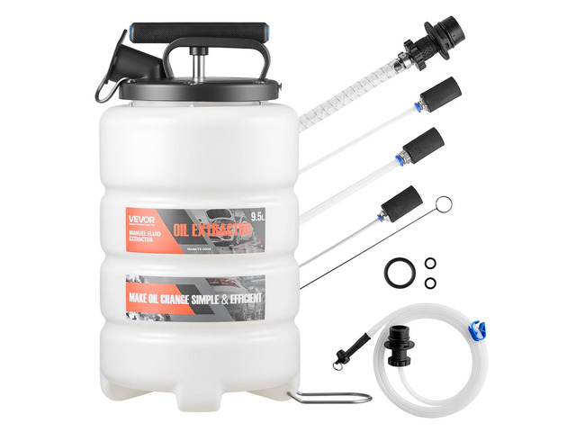 VEVOR Fluid Extractor, 9.5 L Capacity, Manual Vacuum Oil Extractor Pump with 59 in Long Horse & Three 47 in Extension Tubes, Oil Change Pump with...