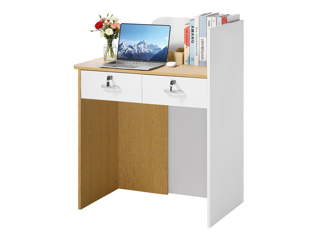 VEVOR Reception Desk, 31.5 inch Rectangular Front Counter Table, Modern Office Reception Desk with LED Light, 2 Drawers & Power Outlets, Retail...