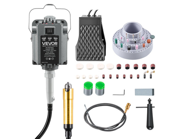 VEVOR Flex Shaft Grinder, 1200W 30000RPM Electric Flex Shaft Rotary Tool, Foot-Pedal Control Hanging Carver Grinder with 112PCS Accessory Kit for...
