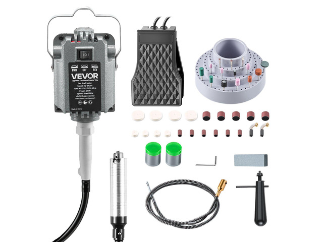 VEVOR Flex Shaft Grinder, 125W 18000RPM Electric Flex Shaft Rotary Tool, Foot-Pedal Control Hanging Carver Grinder with 112PCS Accessory Kit for...