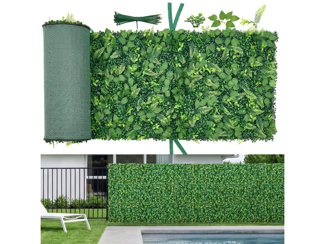 VEVOR Artificial Plant Wall, 4 PCS, Each Panel 2 x 8 ft Artificial Boxwood Panels, Sun Protection Greenery Backdrop Privacy Hedge Fence, Fake Grass...