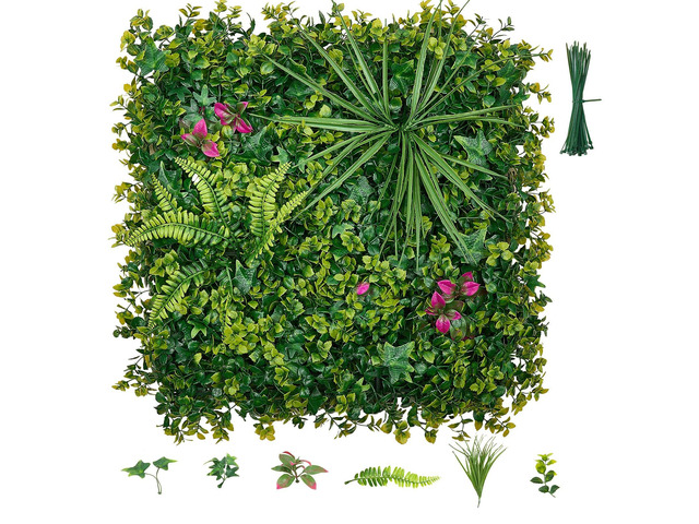 VEVOR Artificial Plant Wall, 16PCS 20 x 20 in Artificial Boxwood Panels, Greenery Backdrop Privacy Hedge Fence with Sun Protection, Fake Grass Wall...